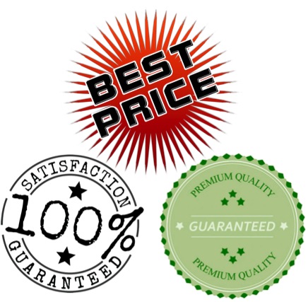 Logos stating "Best price" and "100% guaranteed"