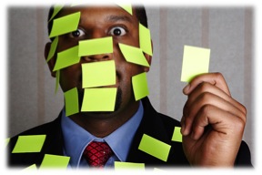 Man covered with sticky notes