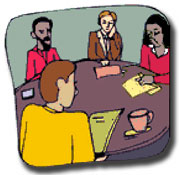 Somber meeting attendees
