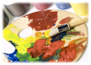 A palette of colorful paints