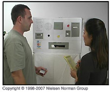 Testing hardware user interfaces: mockup of a kiosk, by the Nielsen Norman Group
