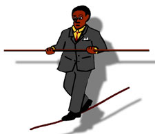 Business manager walking a tightrope