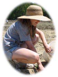 Woman archeologist digging