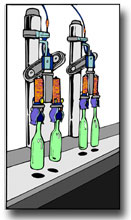 Bottles moving through an assembly line
