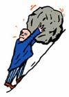Man pushing a boulder up a hill