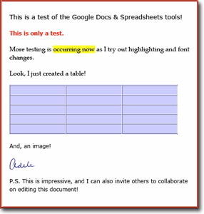 Snapshot of Google Docs session