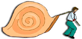 Man pulling a giant snail shell (constraint)