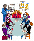 Meeting of several project managers with facilitator and flipcharts