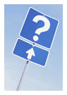 Road sign pointing to a question mark