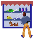 Storefront with window shopper