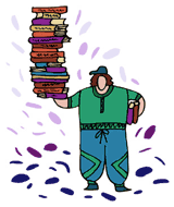 Strong man holding stack of textbooks