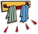 Towels hanging on a rack