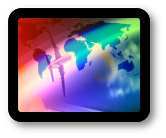 Computer tablet displaying travel destinations