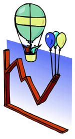 Graph of the economy being lifted by balloons