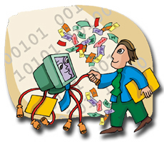 Business owner dancing with profitable Web site