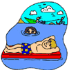 Man floating on a raft, doing nothing